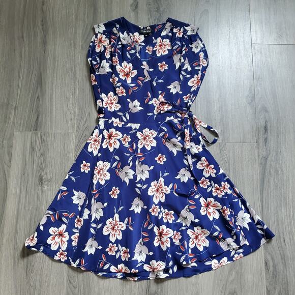 Yumi Kim Wrap Dress Silk XS Blue Floral Whimsi Garden Party Flirty Cottagecore - Picture 1 of 10